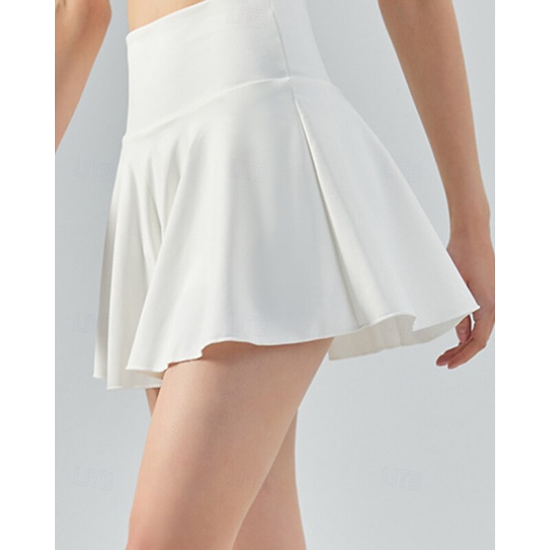 Women's Solid Colored Tennis Skirts Tennis Skirts with Shorts Pleated Side Pockets Stretchable Tennis Golf Pickleball Bottoms White Tennis Clothing4