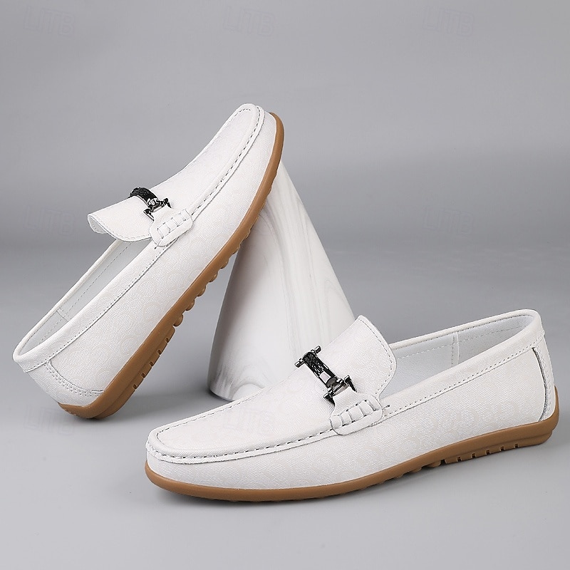Men's White Loafers with Silver Accents, Lightweight Casual Shoes, Ideal for Everyday Wear and Vacation Getaways3
