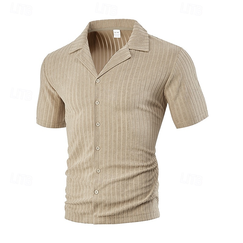 Men's Shirt Summer Shirt Casual Shirt Beach Shirt Button Up Shirt Black White Navy Blue Sky Blue khaki Short Sleeve Vertical Stripes Lapel Vacation Casual Clothing Apparel Fashion Casual Comfortable