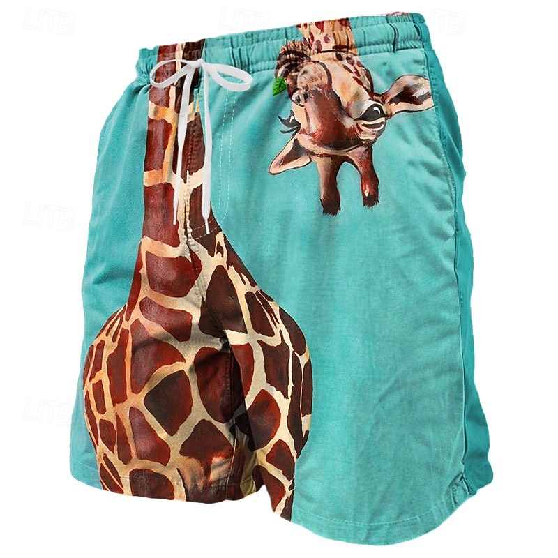 Men's Animal Giraffe Funny Swim Trunks Swim Shorts Board Shorts Mid Waist Streetwear Hawaiian Beach Vacation Wear Side Pockets Mesh Lining Elastic Drawstring Waist Designer Clothing Apparel