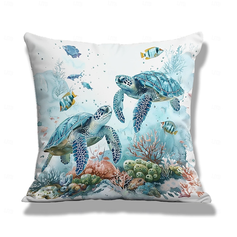 Summer Ocean Creature Decorative Toss Pillows Cover 1PC Soft Square Couch Cushion Case Pillowcase for Bedroom Livingroom Sofa Chair2