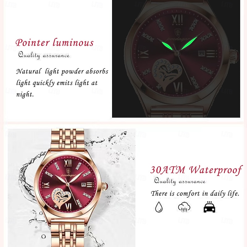 Women Quartz Watch Wrist Watch Retro Vintage Luminous Calendar Waterproof Stainless Steel Strap Watch3