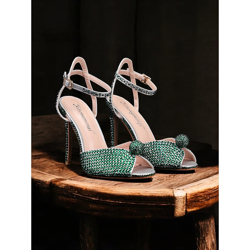 Women's Rhinestone Embellished Stiletto Heel Sandals with Ankle Strap - Sparkling Party Wedding Shoes3