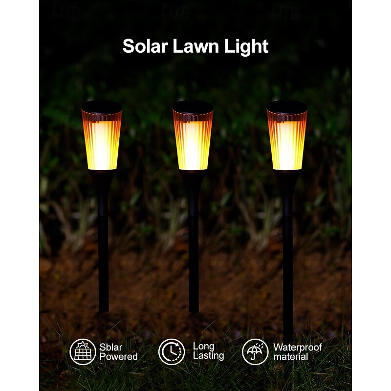 Solar Pathway Lights Outdoor Waterproof Patio Light with tripod Flickering Outdoor IPX4 Waterproof Flame Solar-Powered Pathway Lights for Garden Backyard Pathway Decorations for Halloween2
