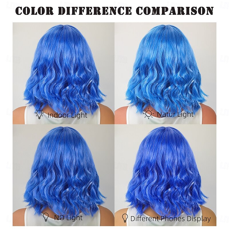 Synthetic Wig Wavy Curly Weave Middle Part Asymmetrical Machine Made Wig 14 inch A1 Synthetic Hair Women's Middle Part Classic Color Gradient Blue4