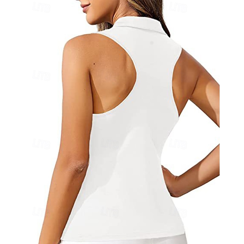 Women's Solid Colored Workout Tank Top Sport Shirt Sports Tank Top Tank Top Sleeveless Zipper Quick Dry Tennis Golf Pickleball Zip Collar Tank Back Black White Pink Spandex Tennis Clothing3