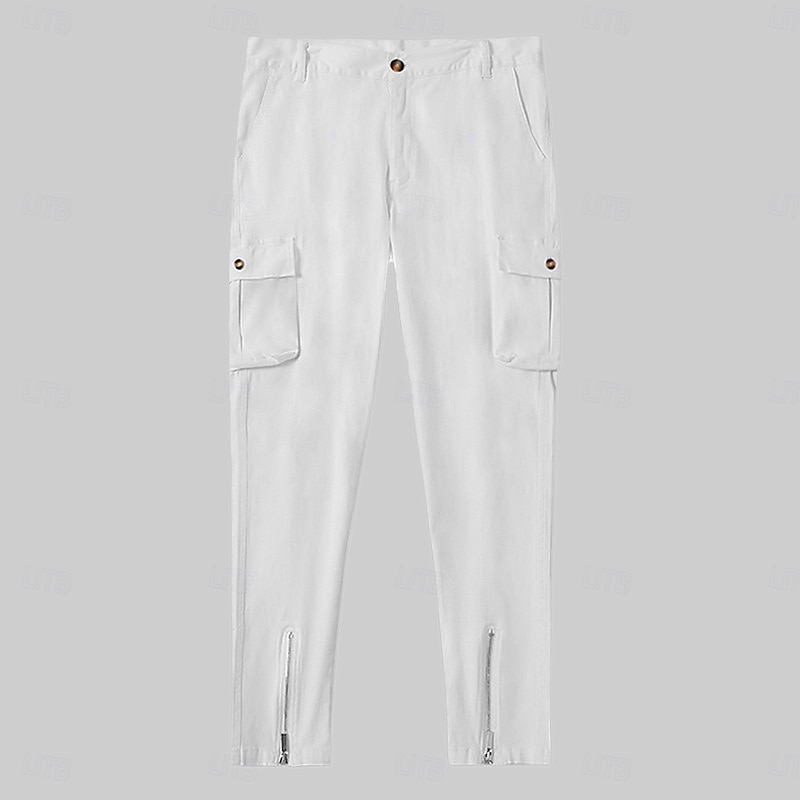 Men's Cargo Pants Trousers Chinos Summer Pants Casual Pants Zipper Multi Pocket Plain Comfort Breathable Ankle-Length Casual Daily Holiday Vacation Fashion Black White Stretchy2