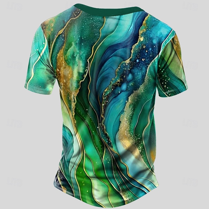 Men's Marble pattern T Shirt Henley Shirt Short Sleeve Designer Retro Vintage Street Casual Daily Summer Spring Green Henley Henley T-Shirt2