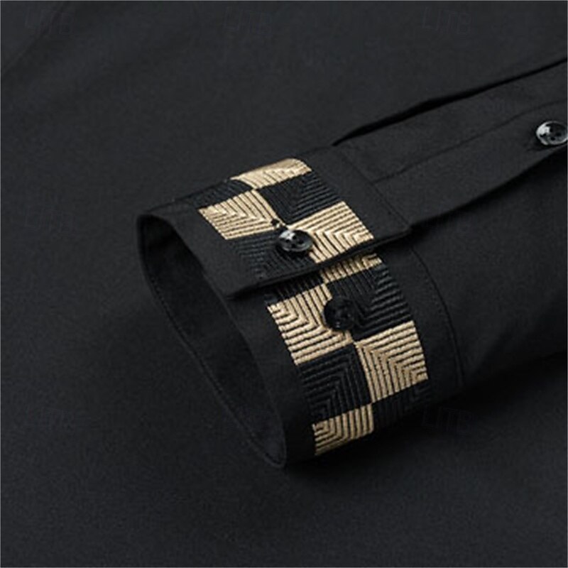 Men's Shirt Dress Shirt Button Up Shirt Plain Wedding Daily Black White Long Sleeve Turndown Spring &  Fall Clothing Apparel Patchwork3