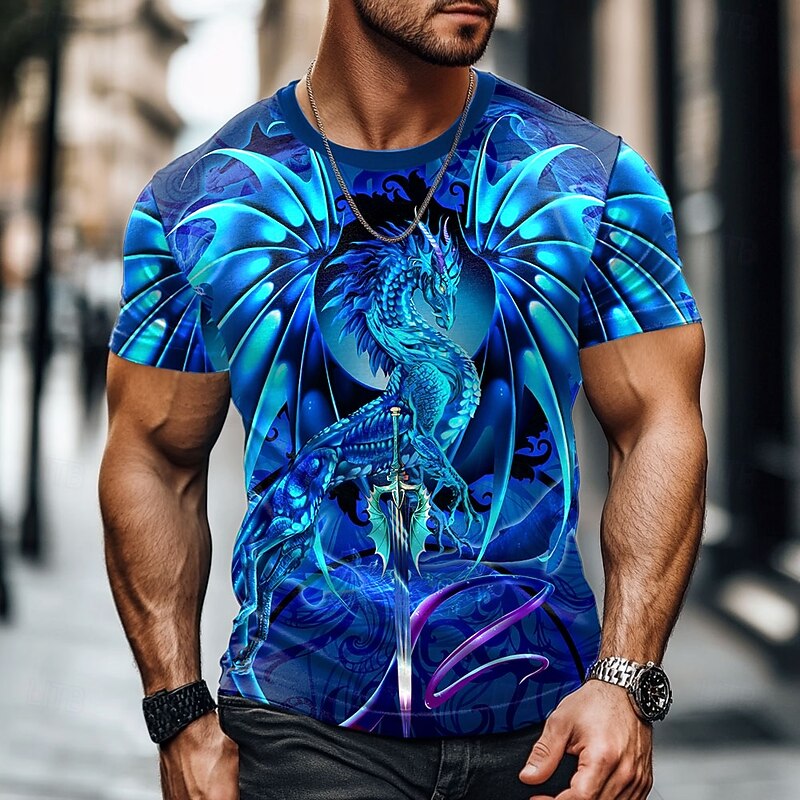 Dragonsword SEABLADE Ruth Thompson-Nina Nylander Men's 3D Dragon T Shirt Short Sleeve T shirt 3D Print Crew Neck Shirt Exaggerated Designer Party Street Casual Blue Summer Spring All Seasons Clothing