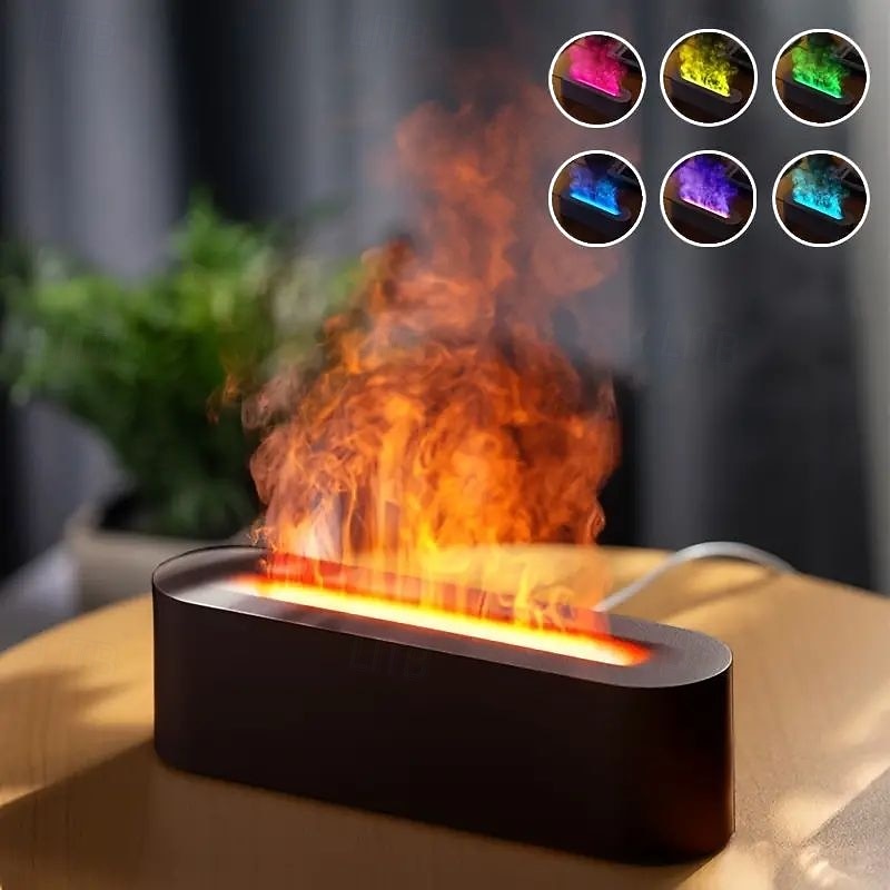 Flame Diffuser, Upgrade 7-Color Lights Essential Oil Diffuser LED Colorful Atmosphere USB Powered suitable for Home Bedroom Office Decoration