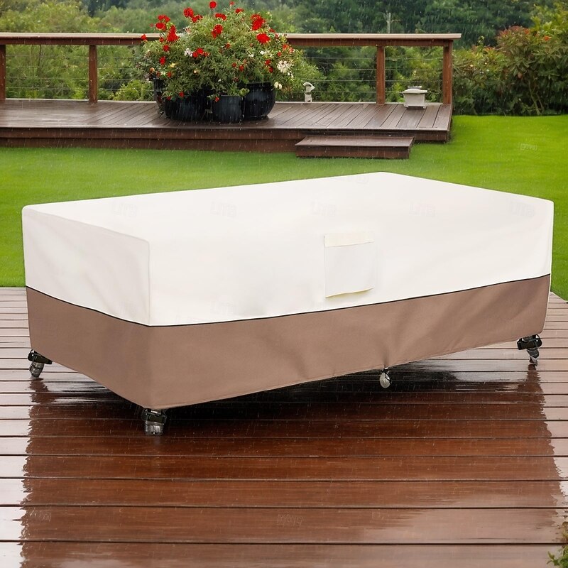 Waterproof  Patio Furniture Cover,420D Oxford Fabric,Silver-coated Polyurethane,Waterproof Rectangular for Table&Chair,Brown&Beige