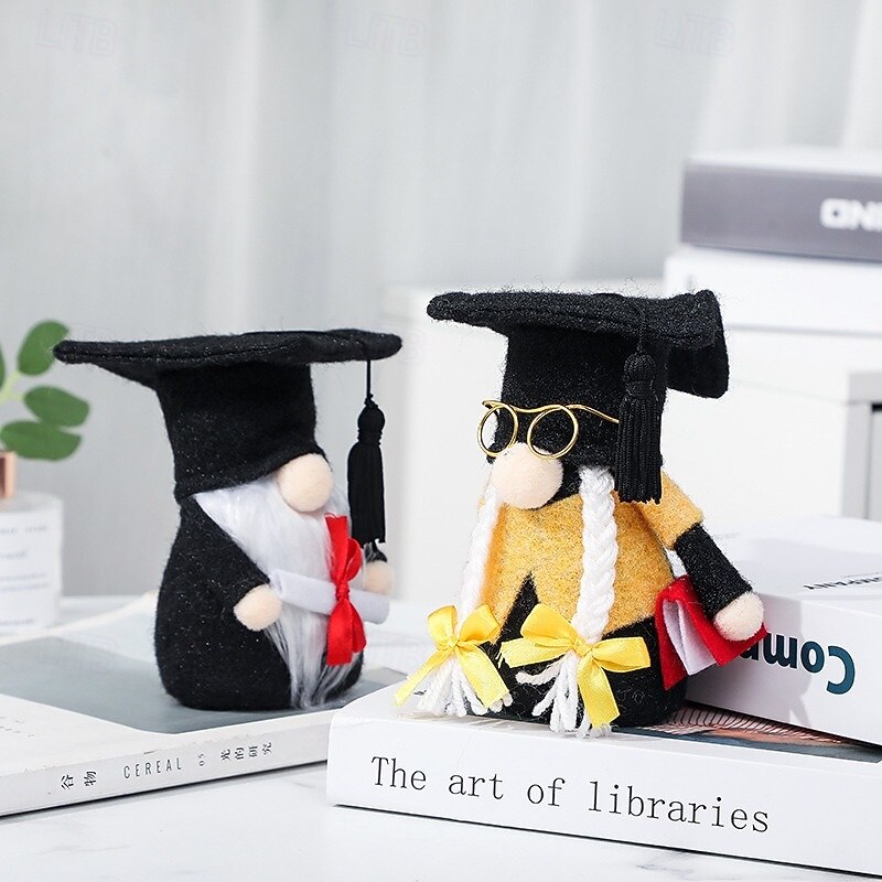 Graduation Gift Gnome Figurine, Cute Faceless Doll with Doctoral Cap & Rudolf Plush Toy, Standing Decoration Figurine4