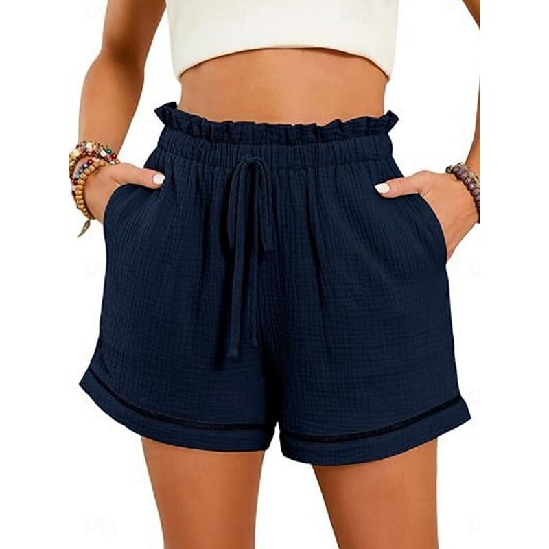 Women's Shorts Baggy Pants ChinosFashion Streetwear Short High Waist Plain Pocket Elastic Waistband Comfy Soft Comfortable Micro-elastic Outdoor Street Navy-blue Pinkish Gray Wine Green Summer Spring4