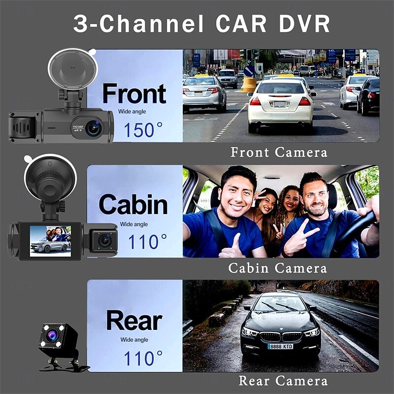 1080P Full HD WIFI Car Dashcam 3 Channel Recording Front Left Right Rear Night Vision Loop Recording 24H Parking Monitor3