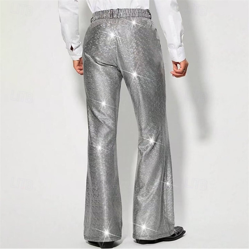 Men's Disco Pants Pocket Plain Comfort Breathable Vacation Daily Holiday Retro Vintage 1980s Silver Black2