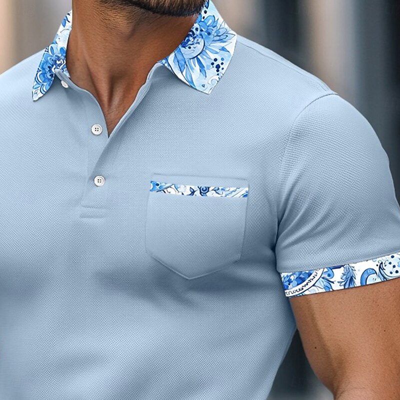 Men's Golf Shirt Pique Polo Shirt Work Business Lapel Ribbed Polo Collar Short Sleeve Basic Modern Color Block Pocket Summer Regular Fit White Burgundy Navy Blue Light Blue Golf Shirt2