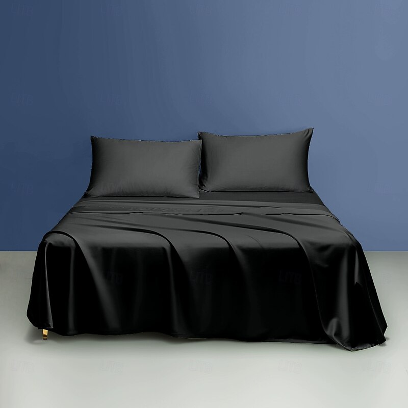 Pure Color Satin Imitation Silk Four-piece Set Simple Sheets, Mattress Covers, Pillowcases Bedding2