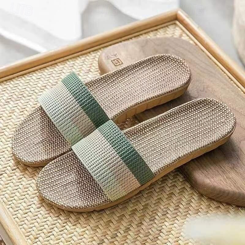 Tatami Slippers No-Slip Indoor Slippers Open Toe Men Flax Home Slippers Indoor Floor Shoes Cross Belt Silent Sweat-Absorbing and Breathable Slippers Open Toe Sandals2