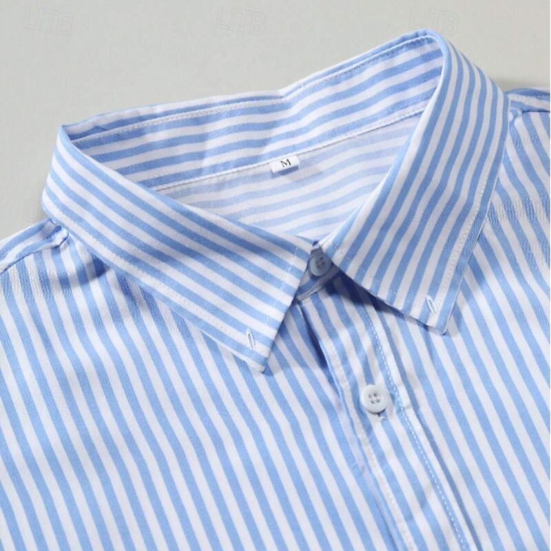 Men's Summer Shirt Casual Shirt Beach Shirt Button Up Shirt Sky Blue Short Sleeve Stripes Lapel Vacation Hawaiian Button-Down Clothing Apparel Polyester Fashion Casual Comfortable3