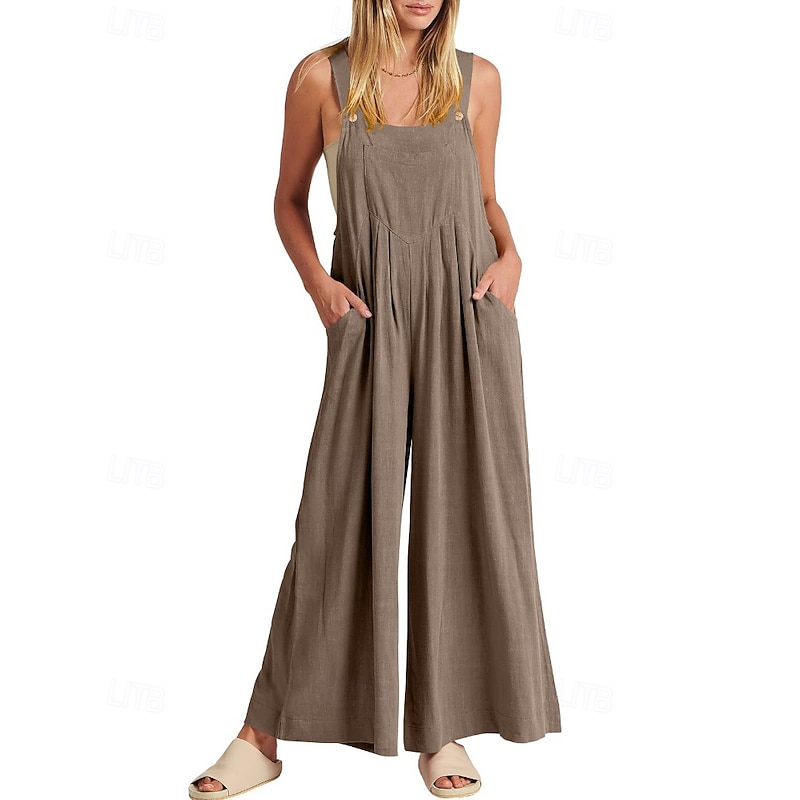 Women's Normal Dungarees Jumpsuit Streetwear Solid Color Sleeveless U Neck Pocket Street Daily Regular Fit Black Yellow Light Green Summer