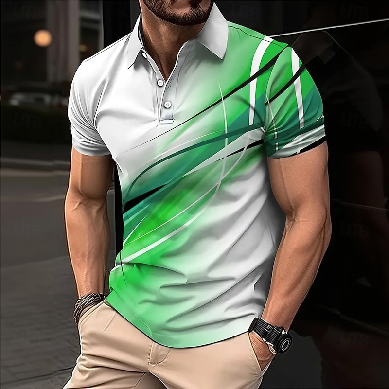 Men's Geometic Line Polo Short Sleeve Polo Shirts Collared Shirts Business Casual School Outdoor Daily Wear 3D Print Summer Black Red Blue4