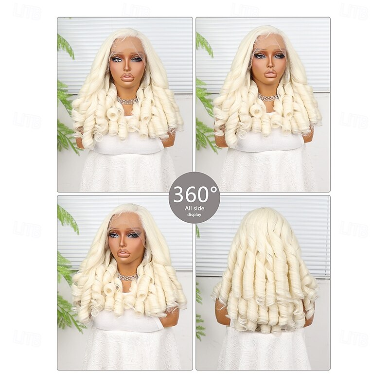 Synthetic Lace Wig Curly Style 18 inch Blonde Middle Part 13x4 Lace Front Wig Women's Wig Buff2