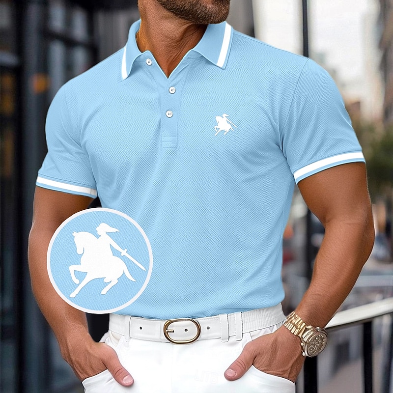 Men's Cotton Polo Shirt Golf Polos Shirts Work Business Ribbed Polo Collar Classic Short Sleeve Basic Modern Solid Color Buttons Logo Spring & Summer All Seasons Regular Fit Dark Red Yellow Navy Blue4