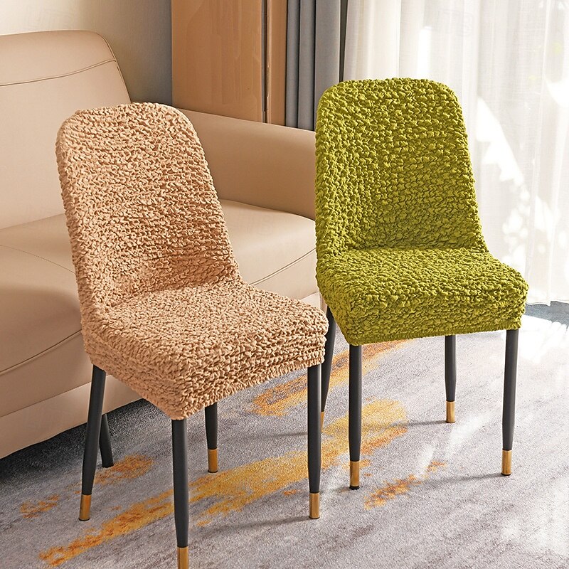 Seersucker Chair Cover Wrinkle Fabric Dinning Chair Cover Curved Back Chair Slipcover Stretch Seat Protector Thicker Seat Cover for Dining Room Hotel Banquet2