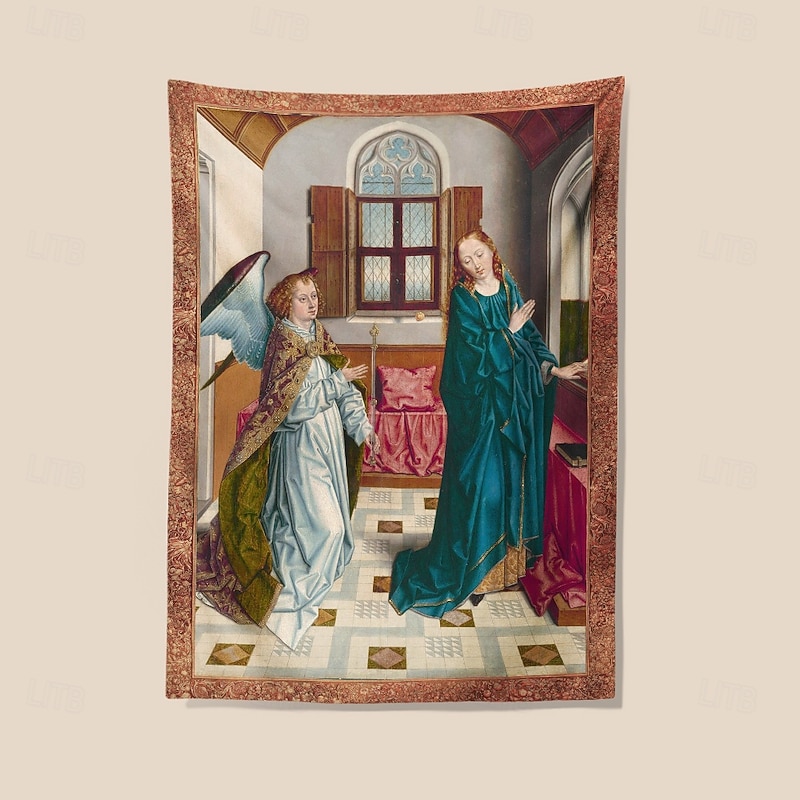 Medieval Tapestry Middle Age Tapestry Gothic Art Large Tapestry Mural Decor Photograph Backdrop Blanket Curtain Home Bedroom Living Room Decoration The Annunciation3