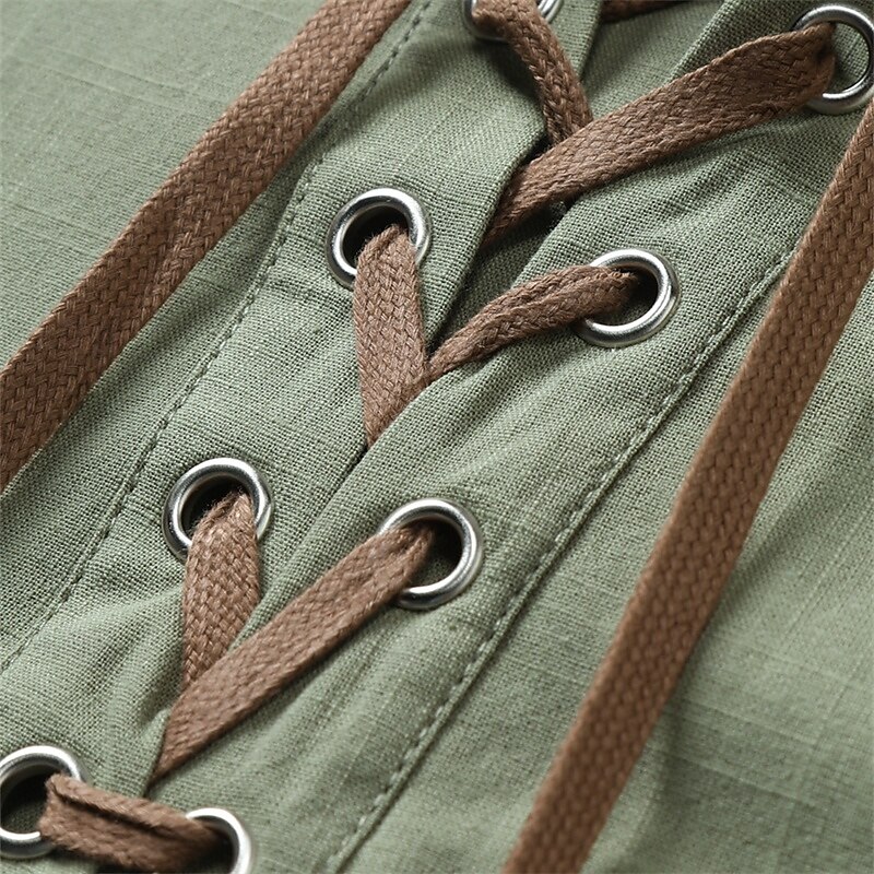 Men's Shirt Linen Shirt Viking Style Summer Shirt Beach Wear Pirate Shirt Solid Color Outdoor Vacation White Sky Blue Green Dark Gray Short Sleeve Shirt Collar Summer Spring Clothing Apparel4