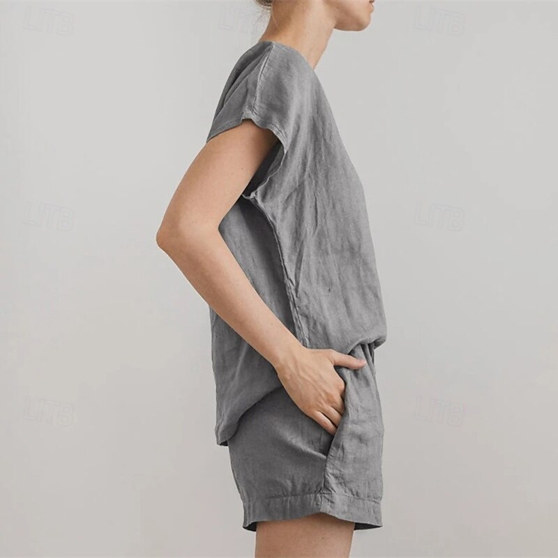 Women's Fashion Streetwear Two Piece Sets T Shirt Shorts Sets Short Sleeve Round Neck Solid Color Drawstring Daily Wear Date Black White Army Green Summer Regular Fit4