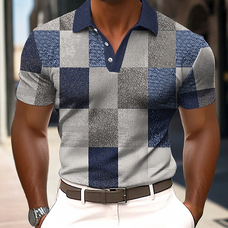 Men's Color Block Polo Short Sleeve Polo Shirts Collared Shirts Casual Outdoor Athleisure Daily Wear 3D Print Summer Red Blue Purple2