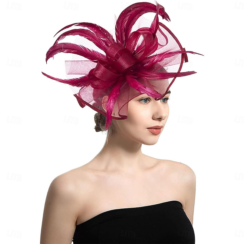 Women Fascinator Flower Feathers Hat Tea Party for Derby Cocktail Wedding Kentucky Fascinators Hat A Sky Blue