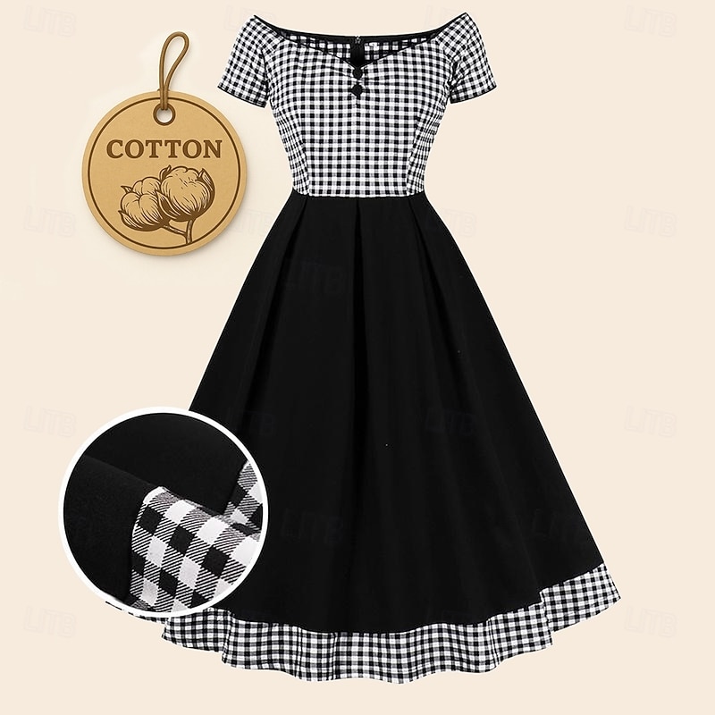 Retro Vintage 1950s Vintage Dress Cocktail Dress Swing Dress Flare Dress Plaid Checkered Checkered Gingham Fancy Dress Women's Masquerade Party / Evening Bachelorette Party Adults' Dress Homecoming