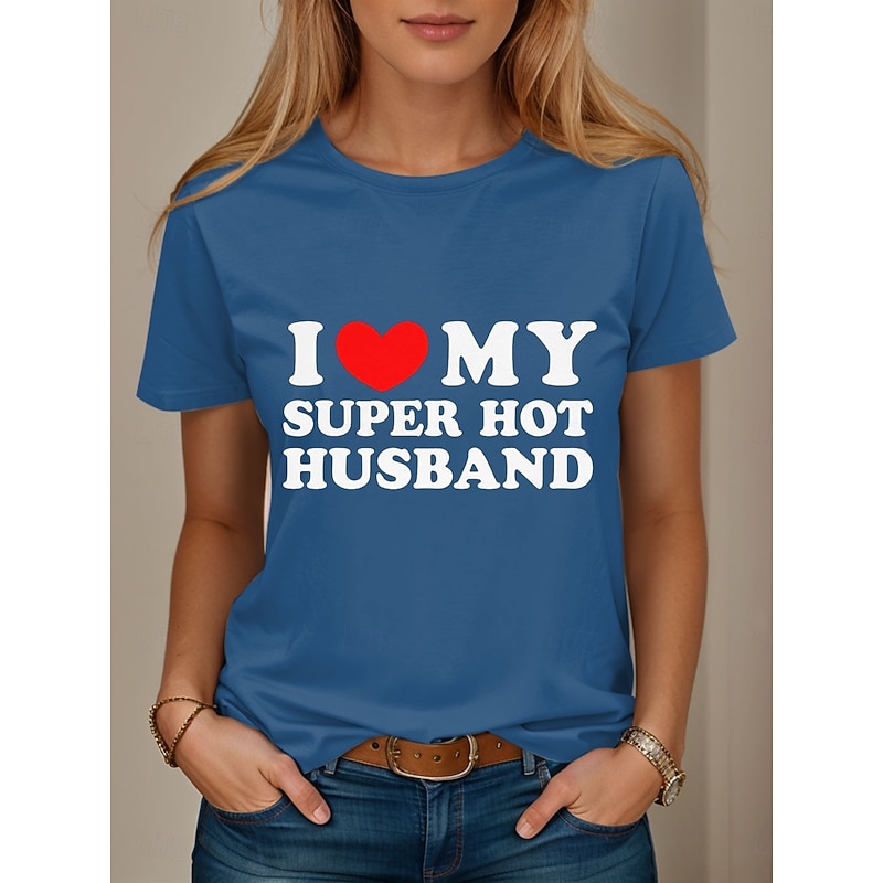 Women's T Shirt Graphic Letter Vintage Stylish Casual Short Sleeve Crew Neck Regular Tops Daily Weekend Print Blue Green Gray Summer