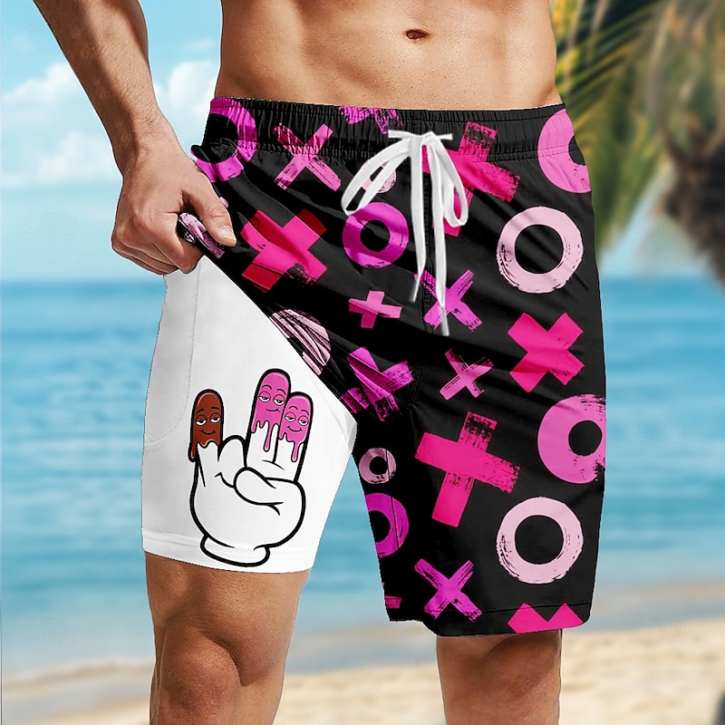 Men's Funny Lined Shorts 2 in 1 Board Shorts Swim Shorts Mid Waist Hawaiian Vacation Holiday Beach Wear Side Pockets With Compression Liner Elastic Drawstring Waist Designer Clothing Apparel2