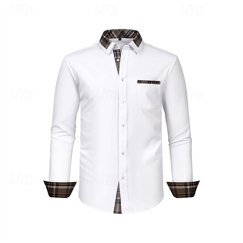 Men's Shirt Dress Shirt Button Up Shirt Color Block Wedding Daily Dark Yellow Black White Pink Long Sleeve Turndown Spring &  Fall Clothing Apparel Patchwork