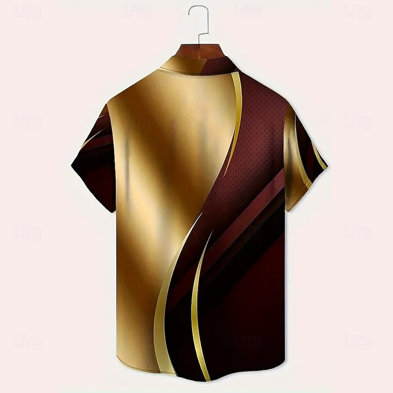 Men's Geometric Gradient Color Abstract Art Shirt Button Up Shirt Short Sleeve Fashion Casual Outdoor Vacation Streetwear Summer Spring Turndown 3D Print Collared Shirts Light Green Gold3