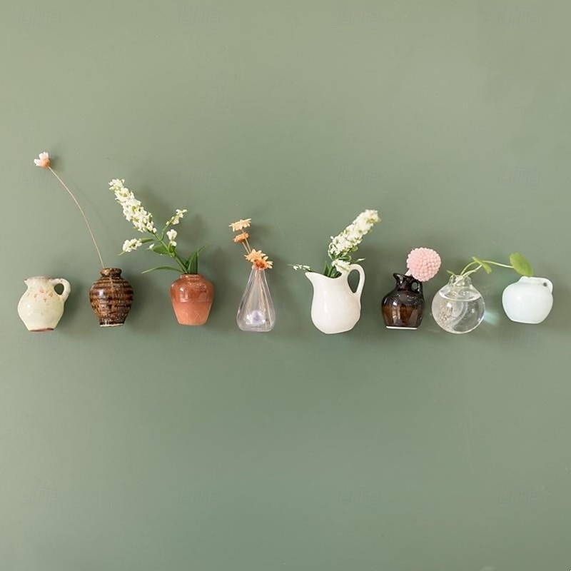 Cute Plant Vase Fridge Magnets, Mini Ceramic Flower Vases for Refrigerator Decor, 3D DIY Magnetic Wall Decoration, Side View Home Accessories