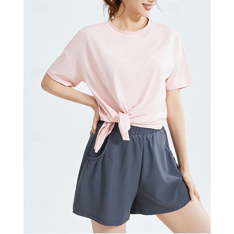 Women's Solid Colored Tops Sport Shirt Tennis Shirt Short Sleeve Side Split Split Tennis Golf Pickleball Crew Neck Top Black White Pink Tennis Clothing3