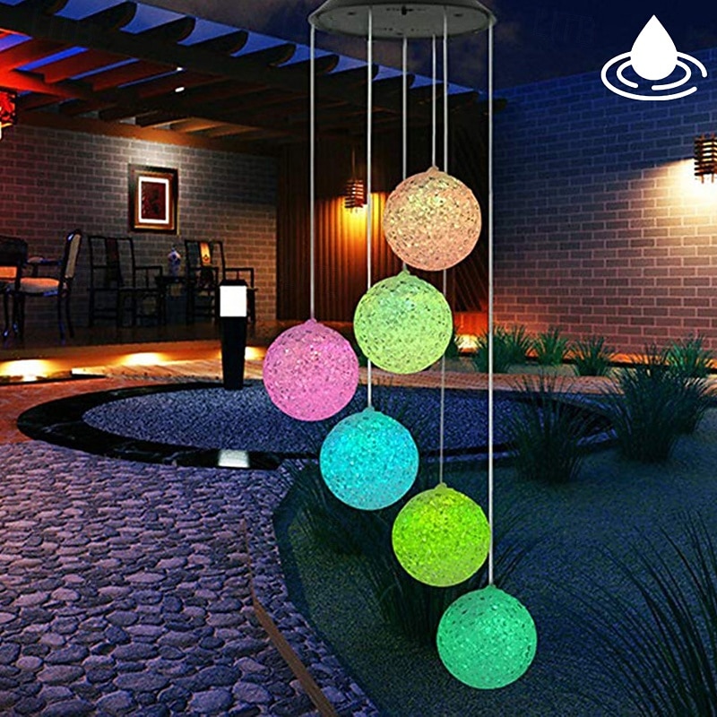 Solar Wind Chime Light Outdoor Lights Waterproof Colorful LED Ball Light Outdoor Hanging Lamp Balcony Garden Patio Room Decoration  IP65 LED Solar Garden Light