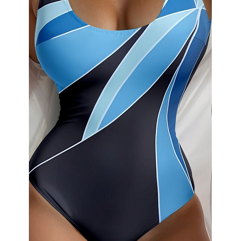 Women's Swimsuits One Piece Monokini High Cut Swimsuit Backless Tummy Control High Waist Slim Vacation Beach Wear Graphic Geometric U Neck Sleeveless Bathing Suits3
