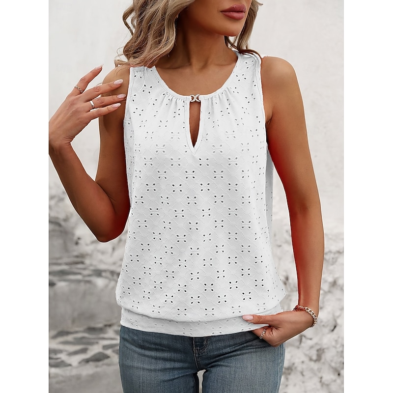 Women's Camisole Tank Top Solid Color Plain Elegant Stylish Basic Sleeveless Crew Neck Regular Tops Daily Holiday Ruched Black White Yellow Red Green Summer Spring - Main Image