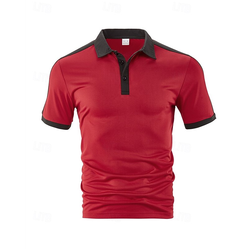 Men's Golf Shirt Golf Polos Shirts Work Casual Lapel Short Sleeve Basic Modern Color Block Patchwork Buttons Summer Regular Fit Black White Wine Khaki Light Grey Dark Gray Golf Shirt3