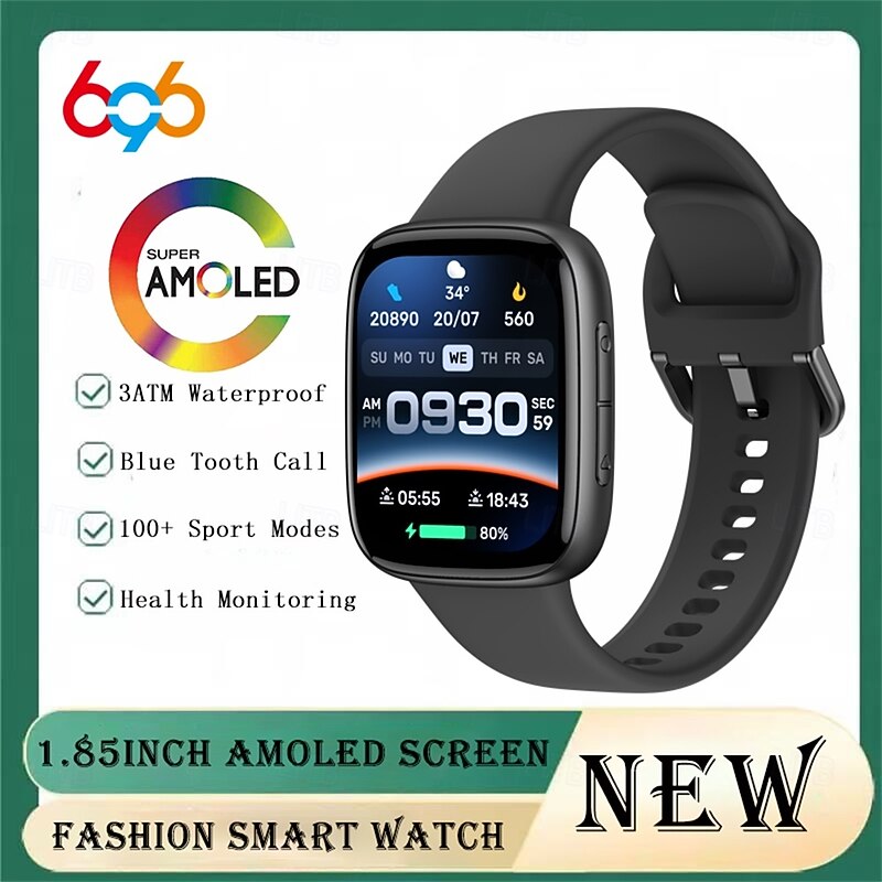 696 GTX20 Smart Watch 1.85 inch Smartwatch Fitness Running Watch Bluetooth Pedometer Call Reminder Sleep Tracker Compatible with Android iOS Women Men Hands-Free Calls Message Reminder IP 67 38mm