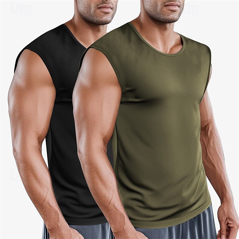 Men's Tank Top Vest Top Undershirt Sleeveless Shirt Sleeveless Crew Neck Summer Plain Fashion Designer Basic 2 Piece Vacation Street Going out Black+Green Red+Black Black White Top Tee for Men3