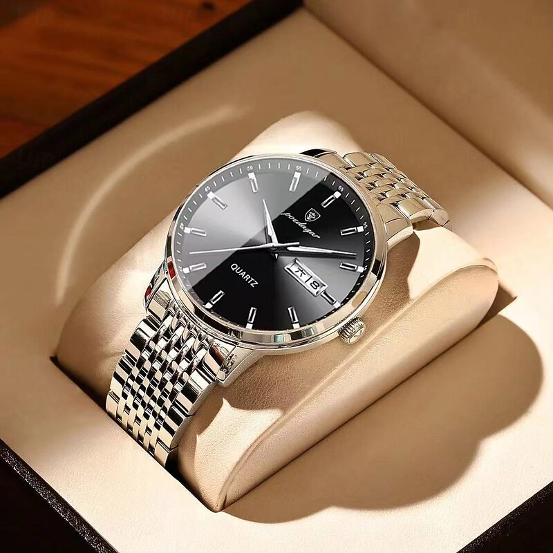 Men Quartz Watch Minimalist Casual Business Luminous Calendar Date Week Chronograph Stainless Steel Watch2
