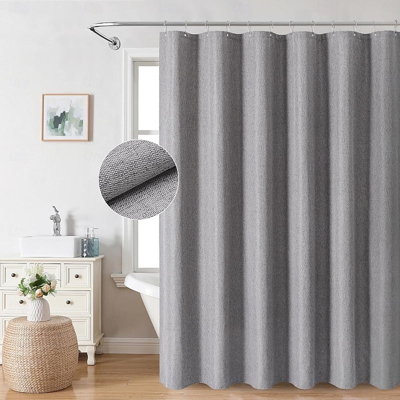 Thick Linen Fabric Shower Curtain, Heavy Duty Luxury Decorative Shower Curtains for Bathroom and Bathtubs, Classic Hotel Spa Quality Design, Waterproof & Washable