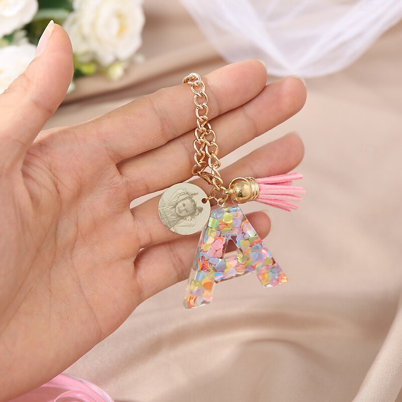 Personalized Initial Photo Charm Tag for Cups, Custom Letter and Picture Keychain, Gift for Family Friends Lovers, Birthday Anniversary Practical Mug ID4